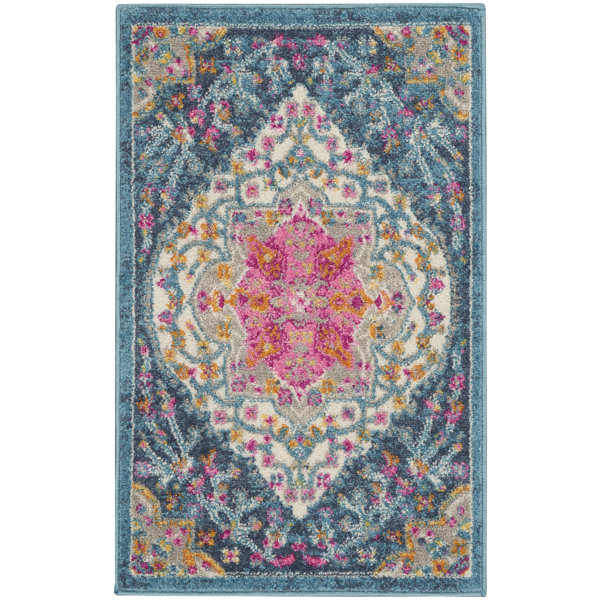 Bungalow Rose Machine Woven Blue/Pink Rug Wayfair